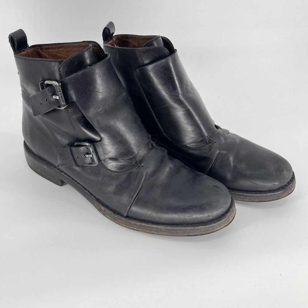 Sartore Black Leather Double Monk Strap Ankle Boots Made in Italy Womens 38